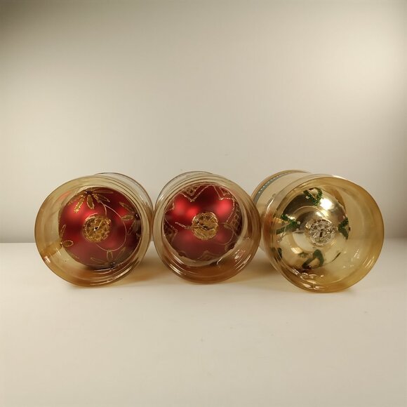 3 Christmas House Hand Painted Holiday Ball Ornaments w/ Glitter: 2 Red & 1 Gold - Picture 5 of 6